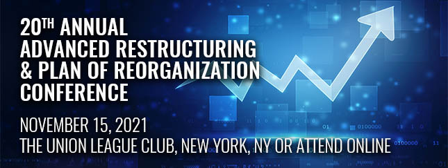 Digital concept of stock going up for 20th Annual Advanced Restructuring and Plan of Reorganization Conference header image